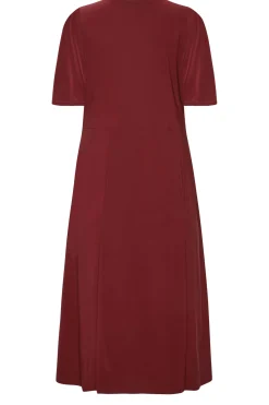 M&Co Womens M&Co Burgundy Red Angel Sleeve Split Hem Midi Dress