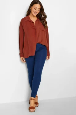 M&Co Womens M&Co Burnt Orange Button Through Pocket Shirt