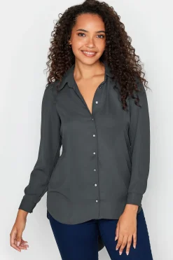 M&Co Womens M&Co Charcoal Grey Tie Back Tunic Shirt