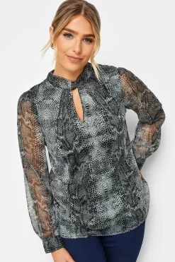 M&Co Womens M&Co Charcoal Grey Snake Print Keyhole Blouse
