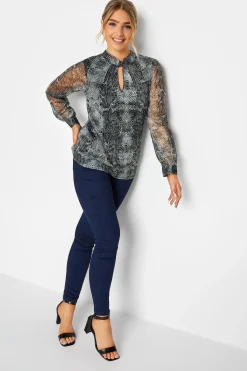 M&Co Womens M&Co Charcoal Grey Snake Print Keyhole Blouse