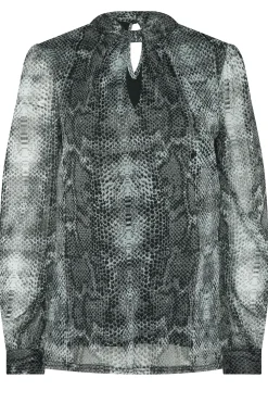 M&Co Womens M&Co Charcoal Grey Snake Print Keyhole Blouse