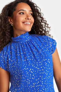 M&Co Womens M&Co Cobalt Blue Spot Print Blouse