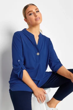 M&Co Womens M&Co Cobalt Blue Long Sleeve Button Blouse