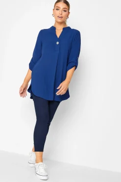 M&Co Womens M&Co Cobalt Blue Long Sleeve Button Blouse
