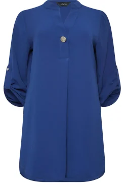 M&Co Womens M&Co Cobalt Blue Long Sleeve Button Blouse