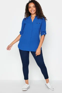 M&Co Womens M&Co Cobalt Blue Tab Sleeve Blouse