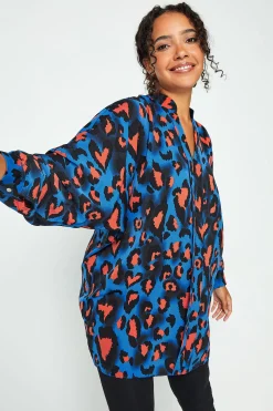 M&Co Womens M&Co Cobalt Blue Leopard Print Blouse