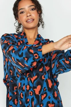 M&Co Womens M&Co Cobalt Blue Leopard Print Blouse