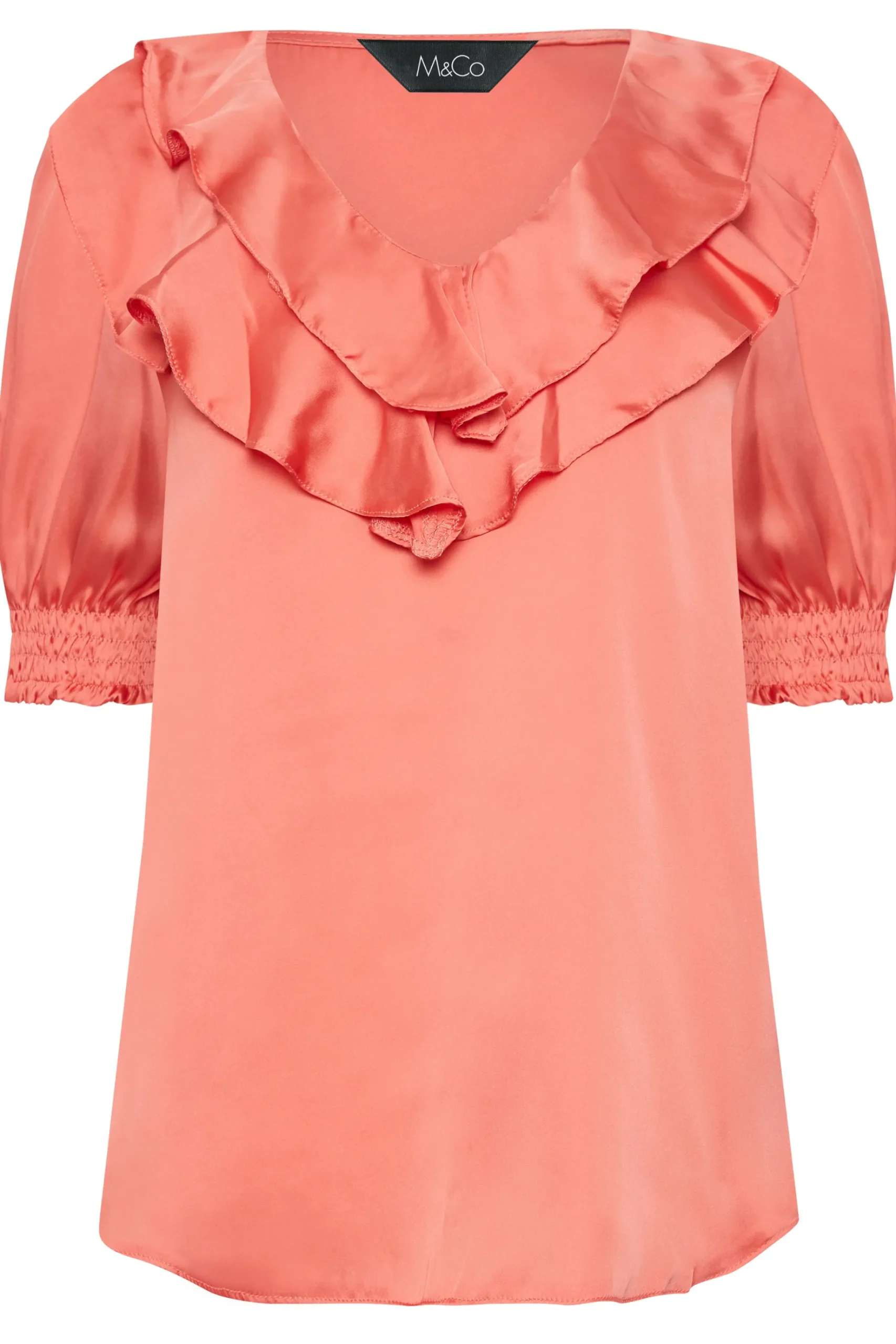 M&Co Womens M&Co Coral Pink Frill Front Blouse