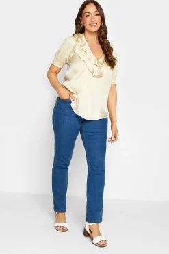 M&Co Womens M&Co Cream Frill Satin Blouse