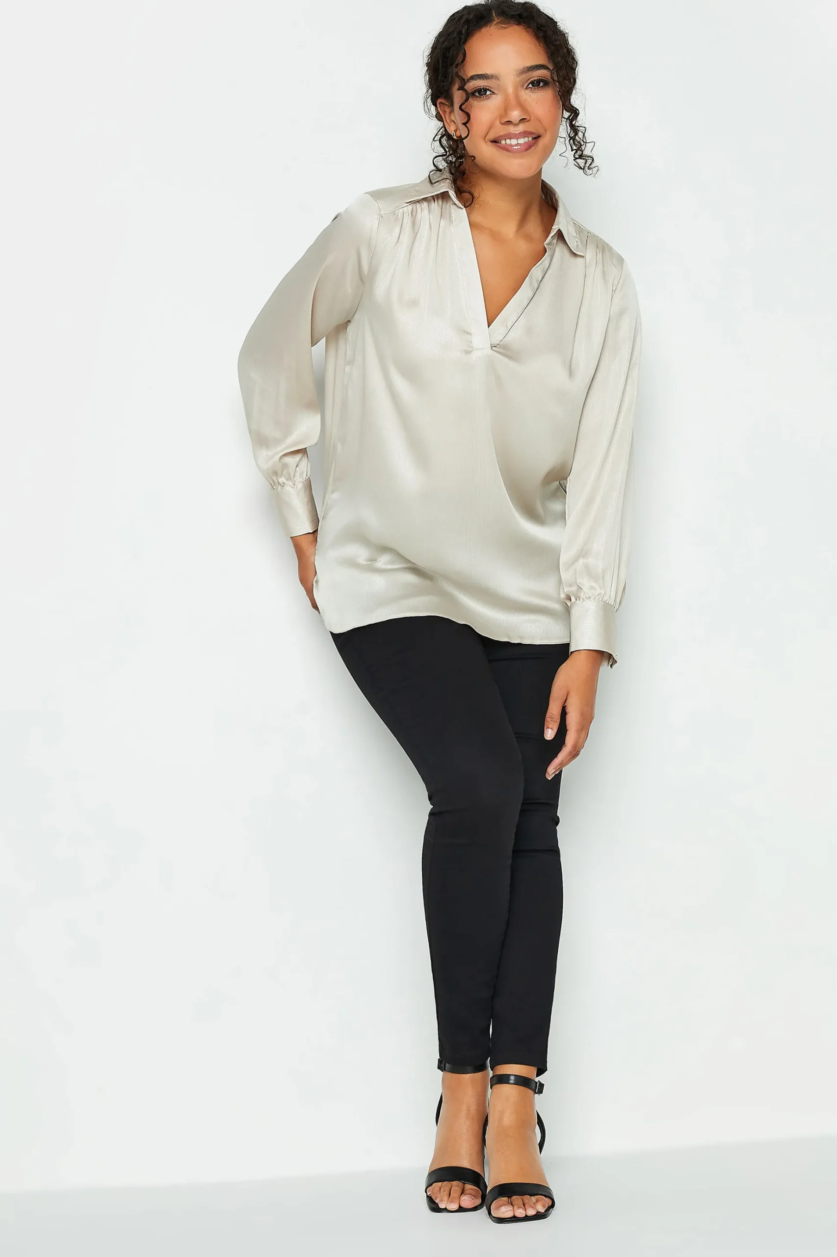 M&Co Womens M&Co Cream Satin V-Neck Blouse