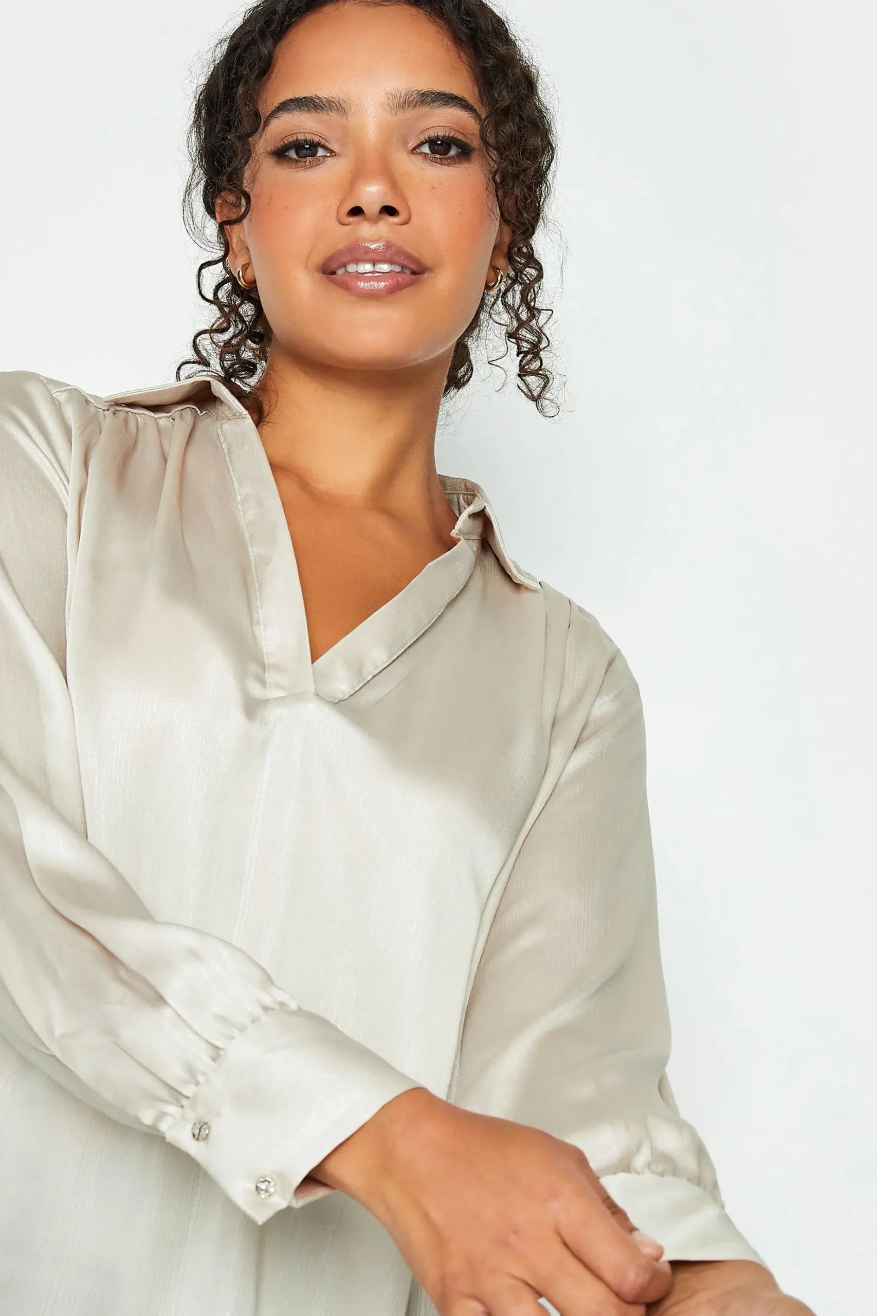 M&Co Womens M&Co Cream Satin V-Neck Blouse
