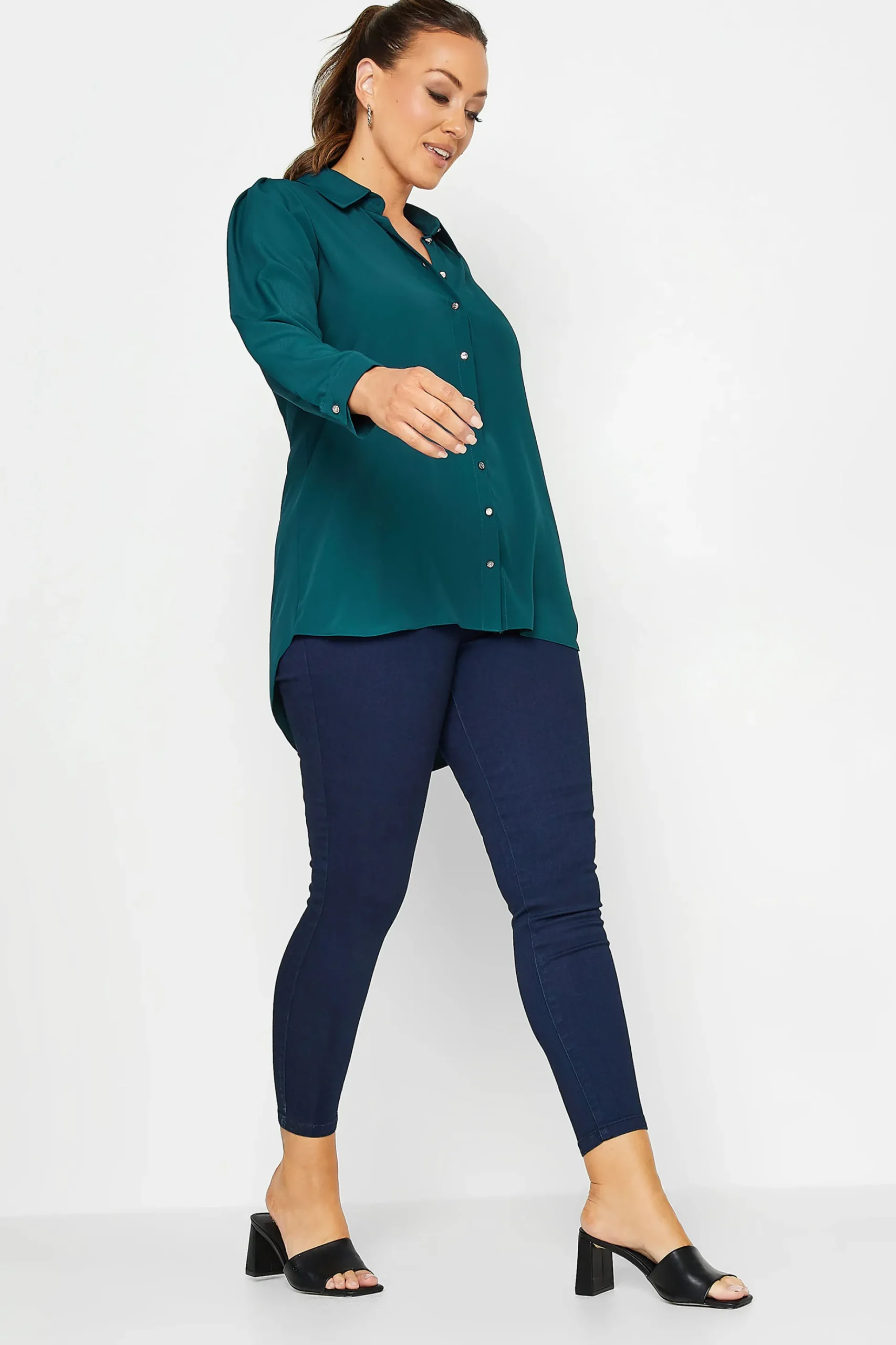M&Co Womens M&Co Dark Blue Button Down Tunic Shirt