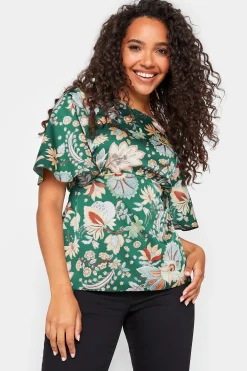 M&Co Womens M&Co Dark Green Floral Tie Back Blouse