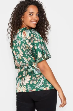 M&Co Womens M&Co Dark Green Floral Tie Back Blouse