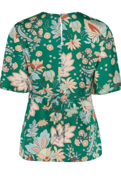 M&Co Womens M&Co Dark Green Floral Tie Back Blouse
