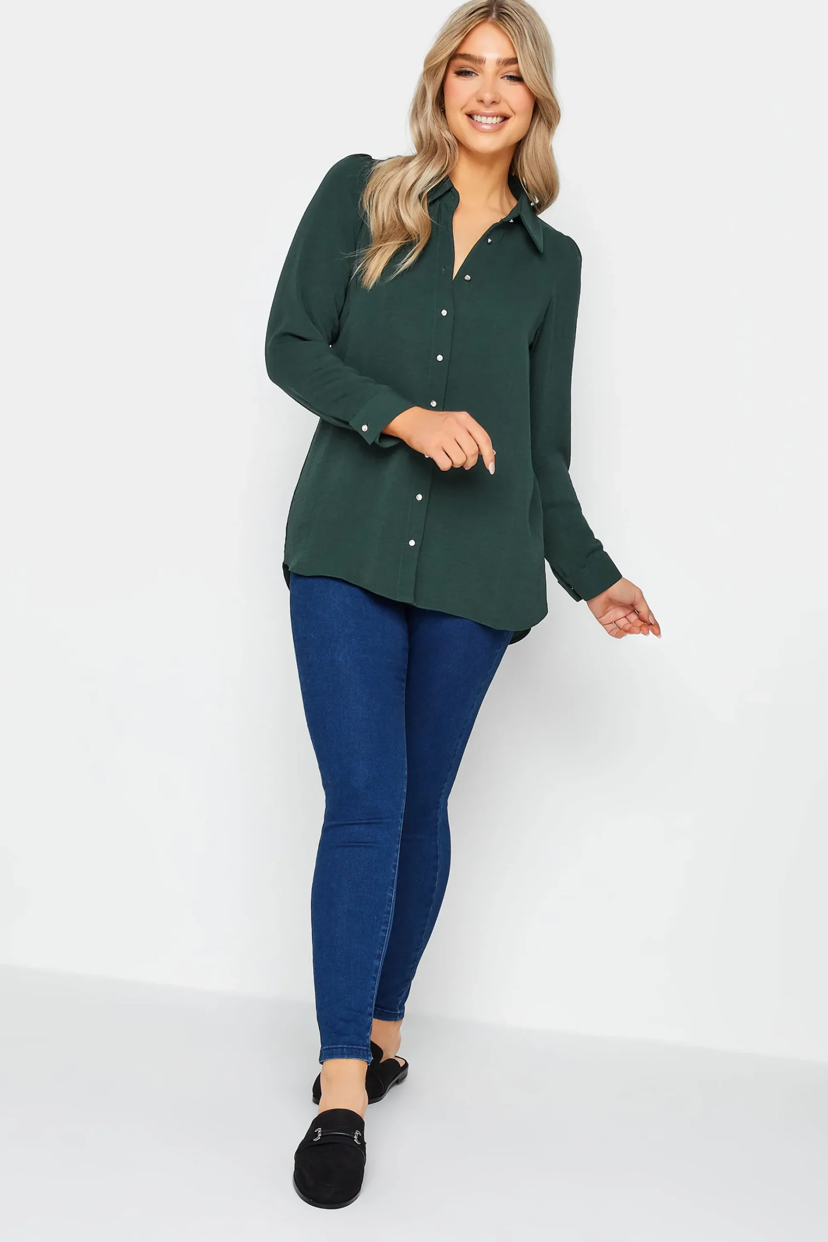 M&Co Womens M&Co Dark Green Tie Back Tunic Shirt