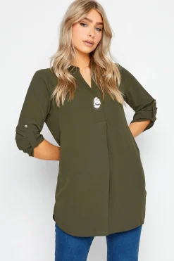 M&Co Womens M&Co Dark Green Statement Button Tab Sleeve Shirt