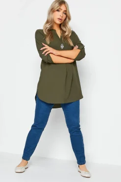 M&Co Womens M&Co Dark Green Statement Button Tab Sleeve Shirt