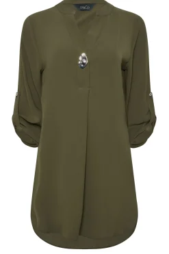 M&Co Womens M&Co Dark Green Statement Button Tab Sleeve Shirt