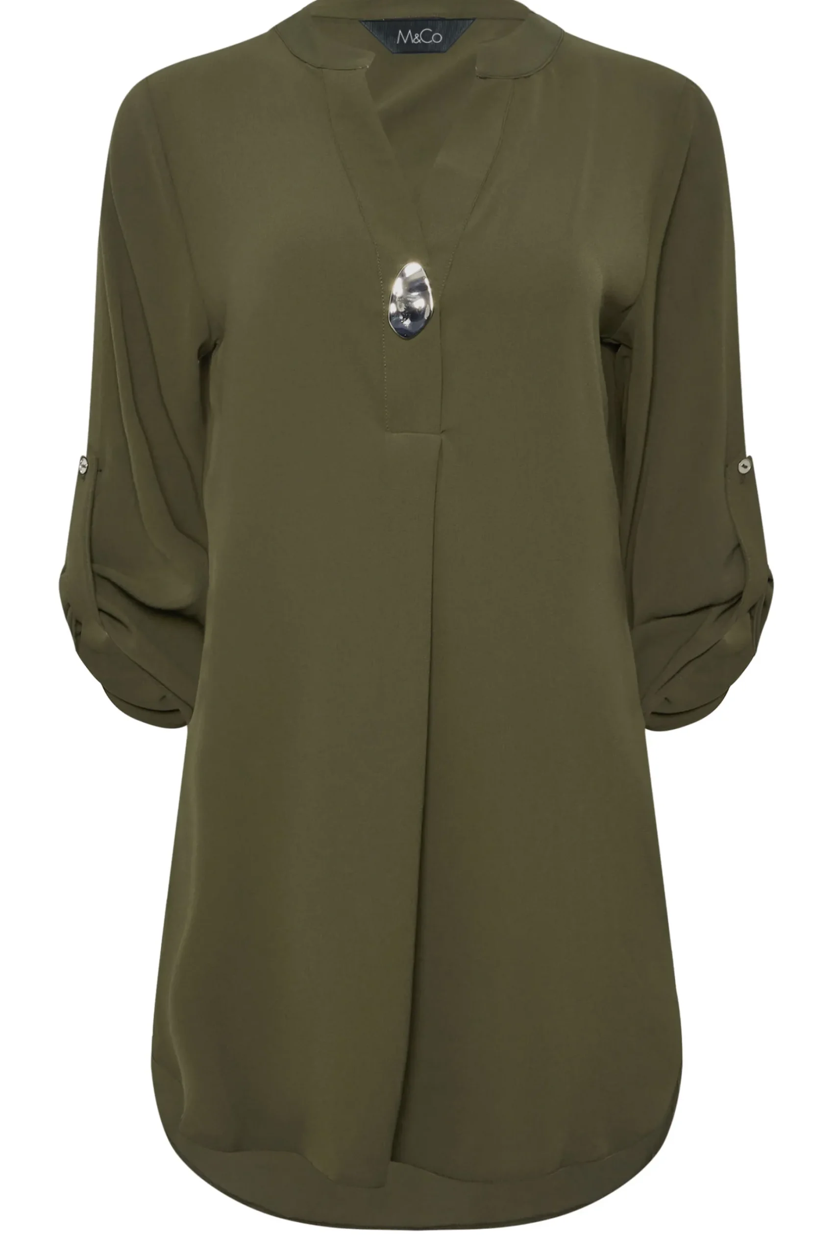 M&Co Womens M&Co Dark Green Statement Button Tab Sleeve Shirt