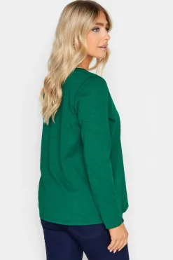 M&Co Womens M&Co Dark Green V-Neck Long Sleeve Cotton Blend T-Shirt