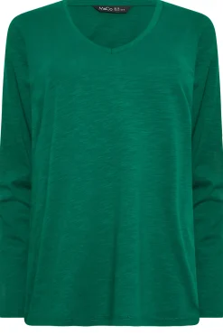 M&Co Womens M&Co Dark Green V-Neck Long Sleeve Cotton Blend T-Shirt