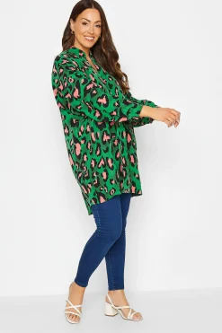 M&Co Womens M&Co Dark Green Leopard Print Blouse