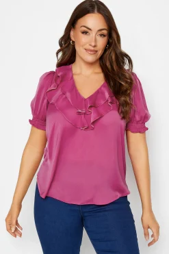 M&Co Womens M&Co Dark Pink Frill Front Blouse