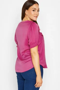 M&Co Womens M&Co Dark Pink Frill Front Blouse