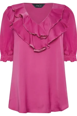 M&Co Womens M&Co Dark Pink Frill Front Blouse