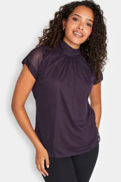 M&Co Womens M&Co Dark Purple Tie Neck Blouse