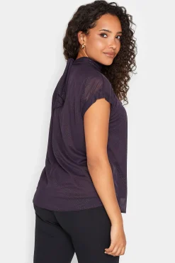 M&Co Womens M&Co Dark Purple Tie Neck Blouse
