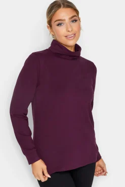 M&Co Womens M&Co Dark Purple Turtle Neck Long Sleeve Cotton Blend Top