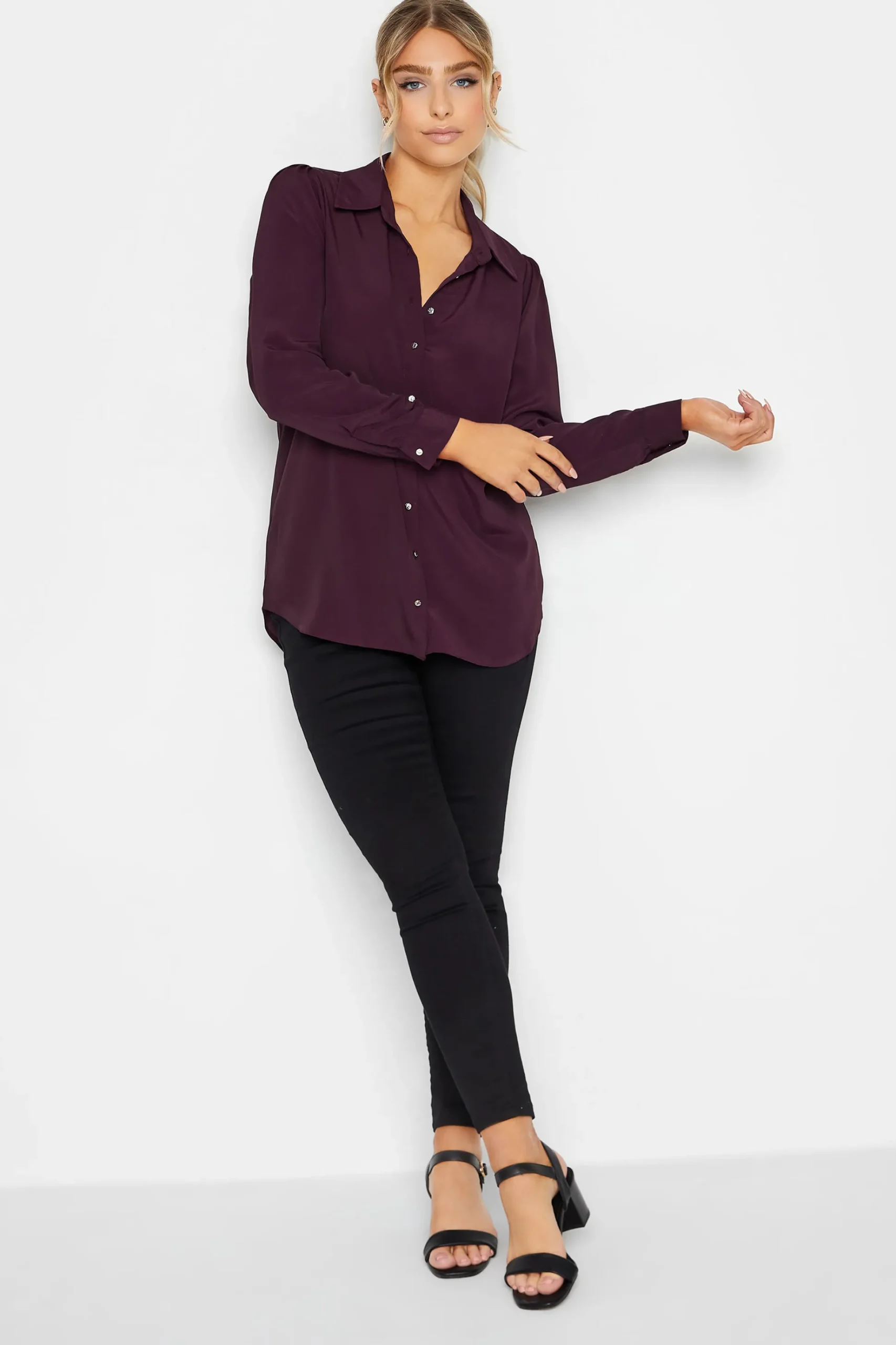 M&Co Womens M&Co Dark Purple Tie Back Tunic Shirt