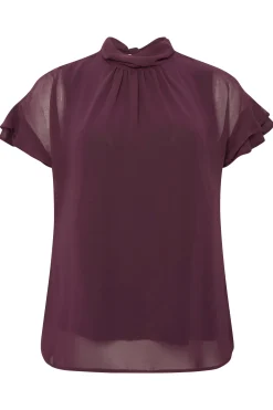M&Co Womens M&Co Dark Purple High Neck Frill Sleeve Blouse