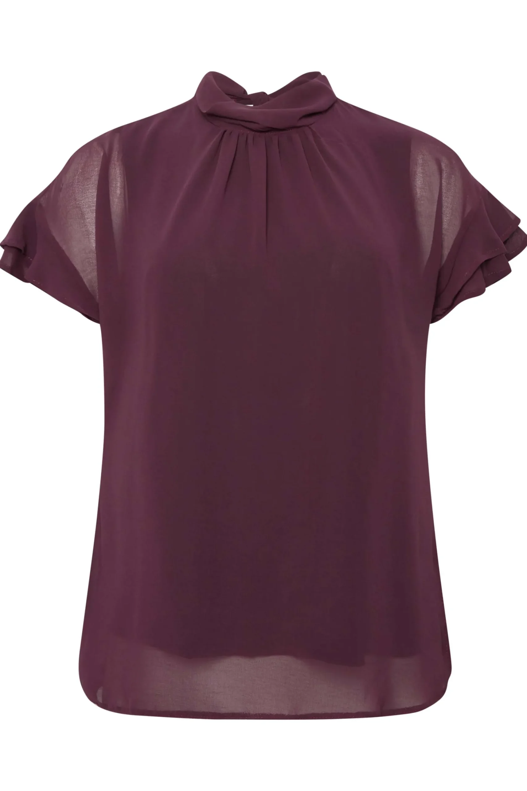 M&Co Womens M&Co Dark Purple High Neck Frill Sleeve Blouse