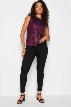M&Co Womens M&Co Dark Purple Sequin Tie Back Top