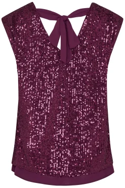 M&Co Womens M&Co Dark Purple Sequin Tie Back Top