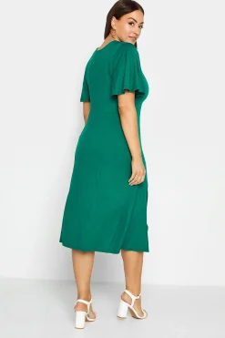 M&Co Womens M&Co Forest Green Angel Sleeve Split Hem Midi Dress