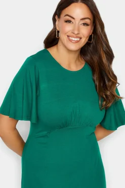M&Co Womens M&Co Forest Green Angel Sleeve Split Hem Midi Dress