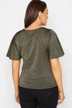 M&Co Womens M&Co Gold Angel Sleeve Wrap Top