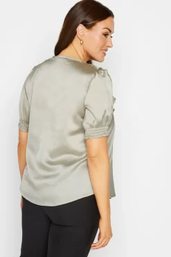 M&Co Womens M&Co Gold Frill Front Satin Blouse