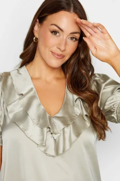 M&Co Womens M&Co Gold Frill Front Satin Blouse