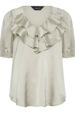 M&Co Womens M&Co Gold Frill Front Satin Blouse