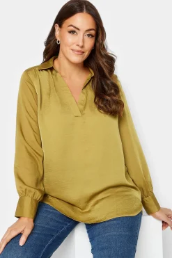 M&Co Womens M&Co Gold Satin V-Neck Blouse