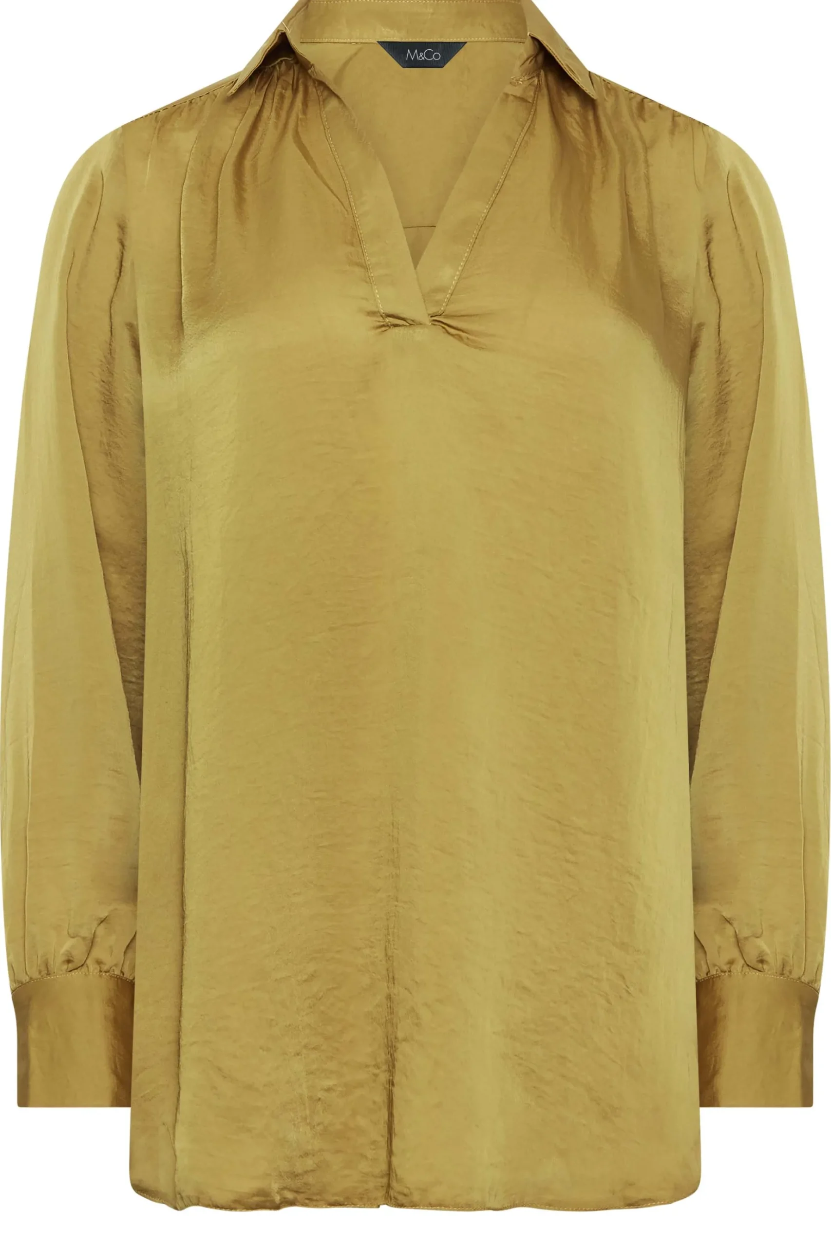 M&Co Womens M&Co Gold Satin V-Neck Blouse