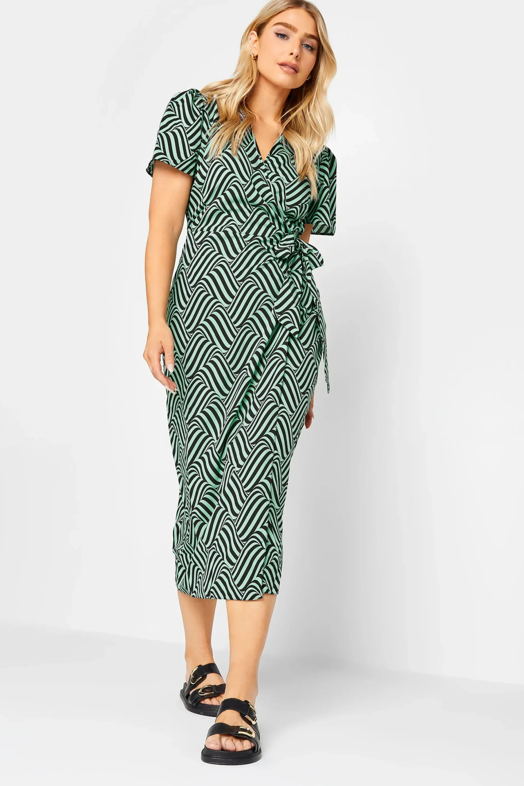 M&Co Womens M&Co Green Abstract Stripe Wrap Dress