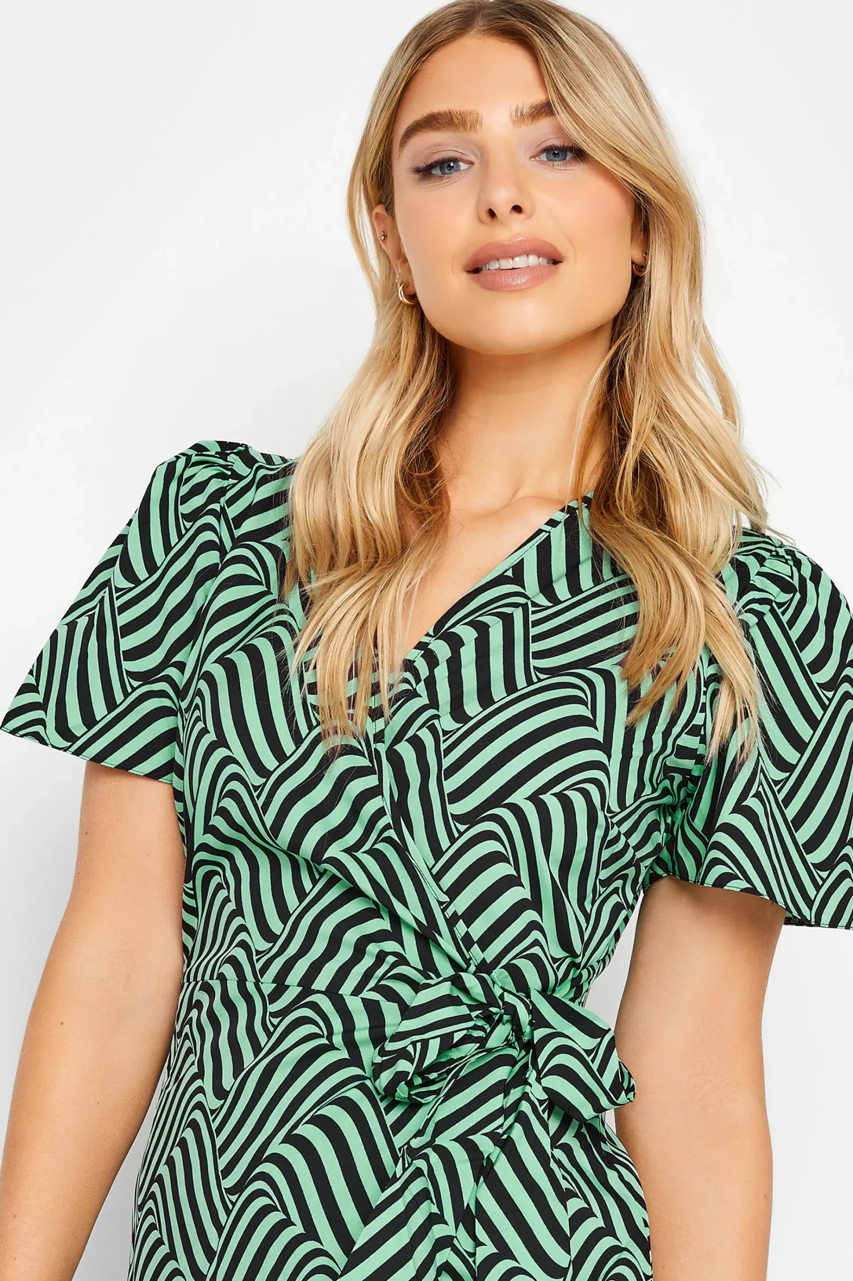 M&Co Womens M&Co Green Abstract Stripe Wrap Dress